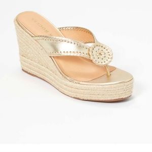 Jack Rogers Platinum Rowan Platform Leather Espadrille Wedge 9